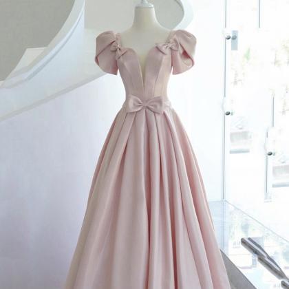 Pink Satin Long Prom Dress Pink Evening Gown