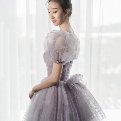 Purple Tulle Long Proom Dress A Line Evening Dress