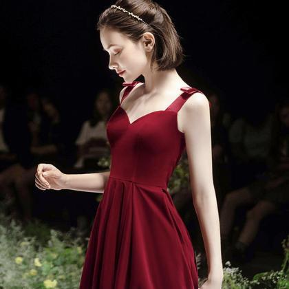 Red Velvet A Line Tea Length Prom Dress Evening..