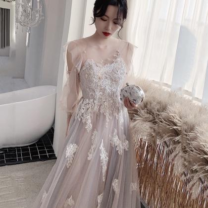 White Tulle Sequins Long Prom Dress Evening Dress