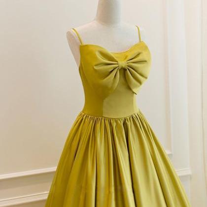 Yellow Satin Short Prom Dress Homecoming Dress