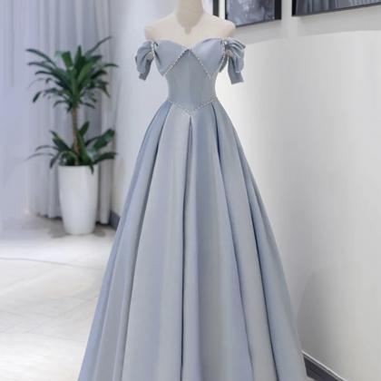 Gray Satin Long Prom Dress A Line Evening Dress