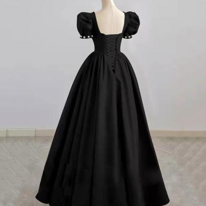 Black Satin Long Prom Dress A Line Evening Dress