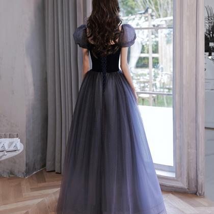 Purple Tulle Long Prom Dress A Line Evening Dress