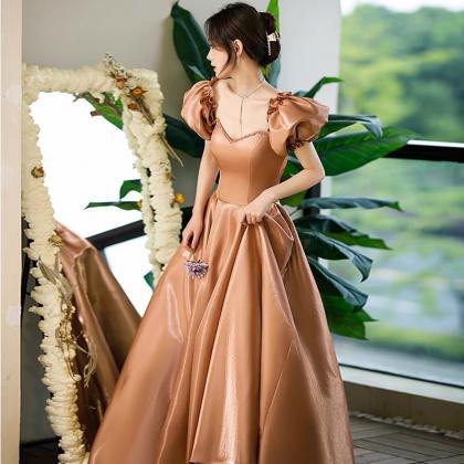 Lovely A Line Satin Long Prom Gown Princess Dress