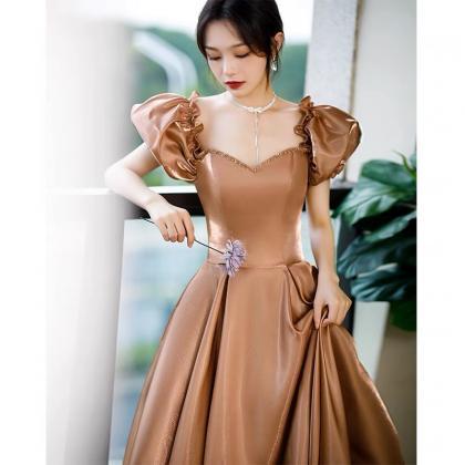 Lovely A Line Satin Long Prom Gown Princess Dress
