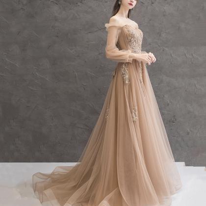 Eelgant A Line Strapless Layer Tulle Lace Long Prom Dress,Formal Dress C5935