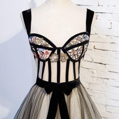 Black Tulle Long Prom Dress A Line Evening Dress