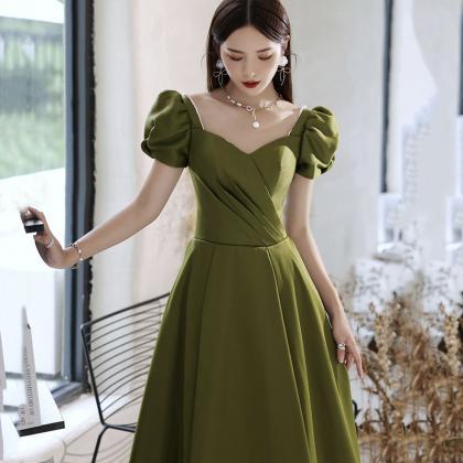 Green Satin Long Prom Dress A Line Evening Gown