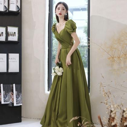 Green Satin Long Prom Dress A Line Evening Gown