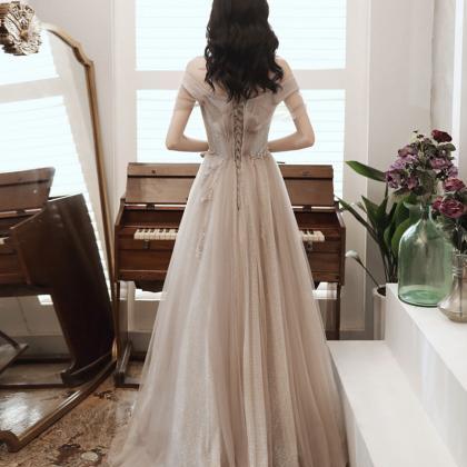 Cute Tulle Sequins Long Prom Dress A Line Evening..