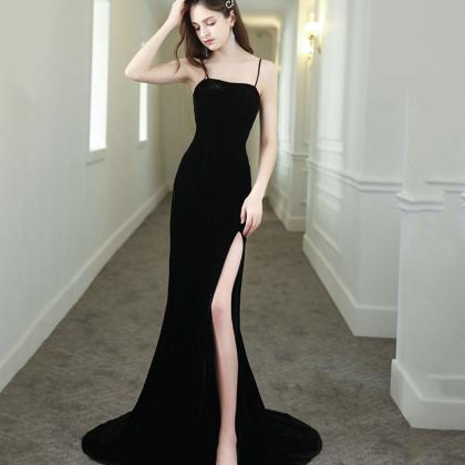 Black Satin Long Prom Dress Mermaid Evening Dress