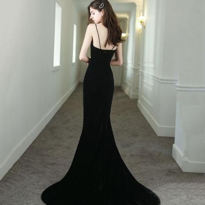 Black Satin Long Prom Dress Mermaid Evening Dress