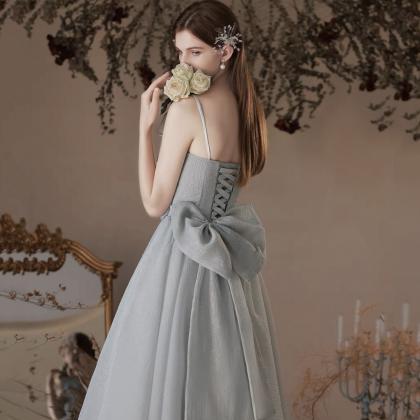 Gray A Line Soft Chiffon Long Prom Dress Evening..