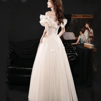 Champagne Tulle Long Prom Dress A Line Evening..