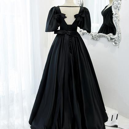 Black Satin Long Prom Dress A Line Evening Gown
