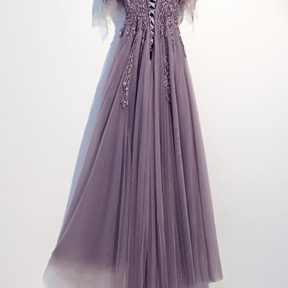 Purple Tulle Lace Long Prom Dress A Line Evening..