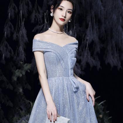 Blue Sequins Long Prom Dress A Line Evening Dress