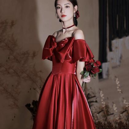 Red Satin Long Prom Dress Red Evening Dress