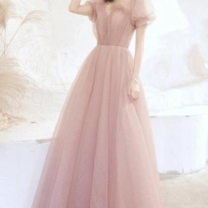 Pink Tulle Long Prom Dress Pink Evening Dress