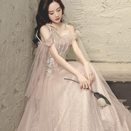 Champagne Tulle Sequins Long Prom Dress Evening..