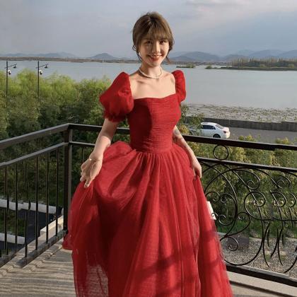 Red Tulle Long Prom Dress Red Evening Dress