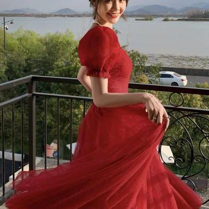 Red Tulle Long Prom Dress Red Evening Dress