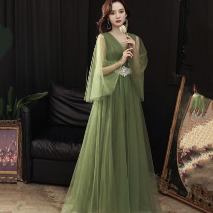Green Tulle Beads Long Prom Dress Green Evening..