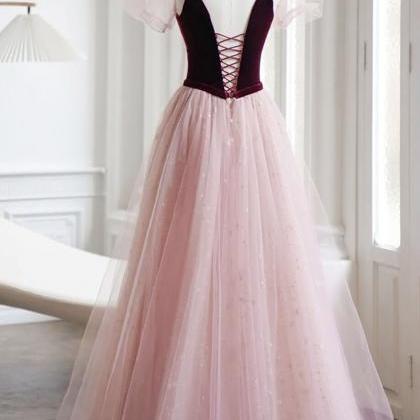 Cute Velvet Tulle Long Prom Dress Evening Dress