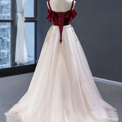Cute Tulle Lace Long Prom Dress A Line Evening..