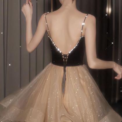Stylish V Neck Tulle Long Prom Dress A Line..