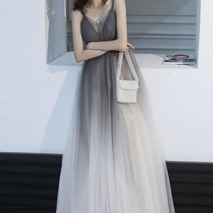 Gray Tulle Long Prom Dress Gray Evening Dress