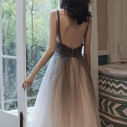 Gray Tulle Long Prom Dress Gray Evening Dress
