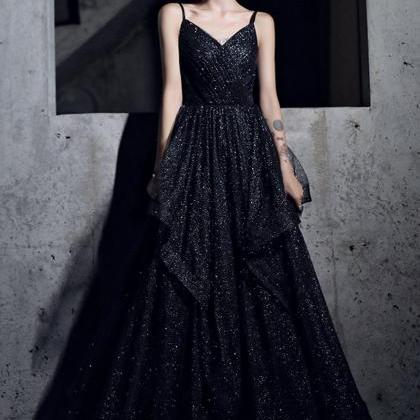 Simple V Neck Tulle Long Prom Dress A Line Evening..