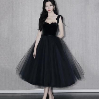 Black Velvet Tulle Long Prom Dress Black Evening..