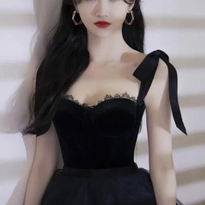 Black Velvet Tulle Long Prom Dress Black Evening..