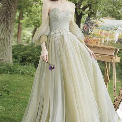 Green Tulle Lace Long Prom Dress A Line Evening..