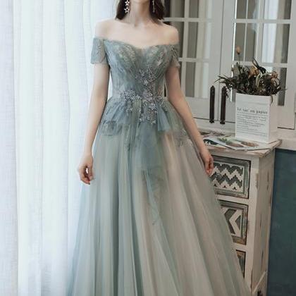 Cute Tulle Lace Long Prom Dress A Line Evening..