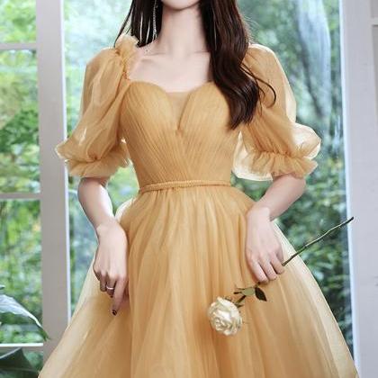 Yellow Tulle Short Prom Dress Homecoming Dress