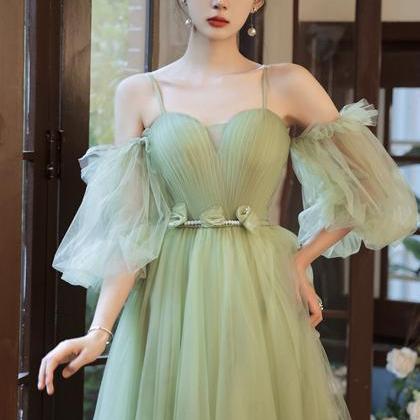 Green Tulle Long A Line Prom Dress A Line Evening..
