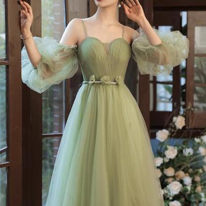 Green Tulle Long A Line Prom Dress A Line Evening..