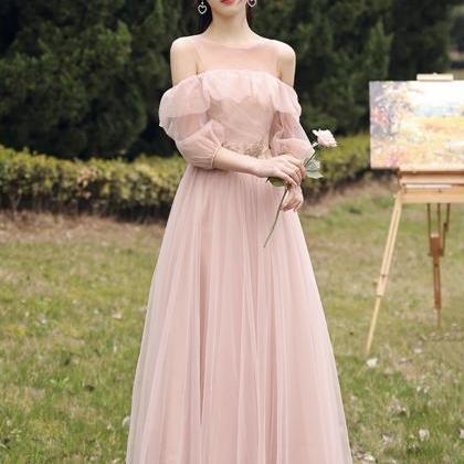 Pink Tulle Lace Long Prom Dress A Line Evening..