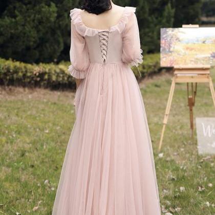 Pink Tulle Lace Long Prom Dress A Line Evening..
