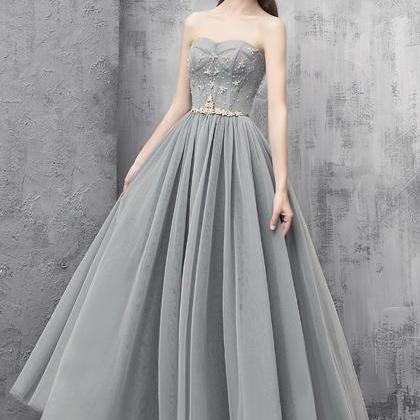 Cute Tulle Beads Long A Line Prom Dress A Line..