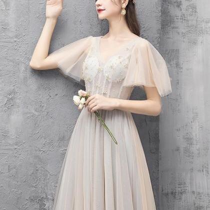 Cute Tulle Beads Long A Line Prom Dress A Line..