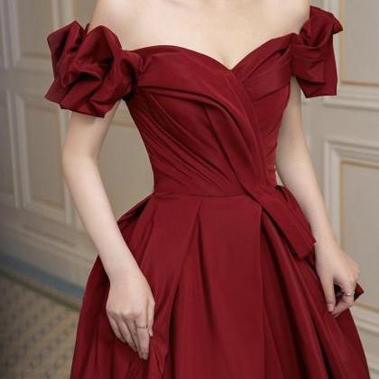 Burgundy Satin Long Prom Dress A Line Evening..
