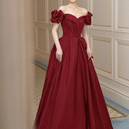 Burgundy Satin Long Prom Dress A Line Evening..