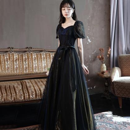 Black Tulle Long A Line Prom Dress Black Evening..