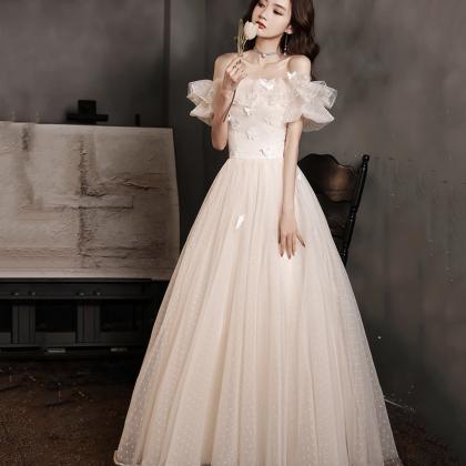 Champagne Tulle Long A Line Prom Dress Evening..