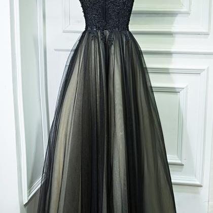 Black Lace Long Prom Dress A Line Evening Dress